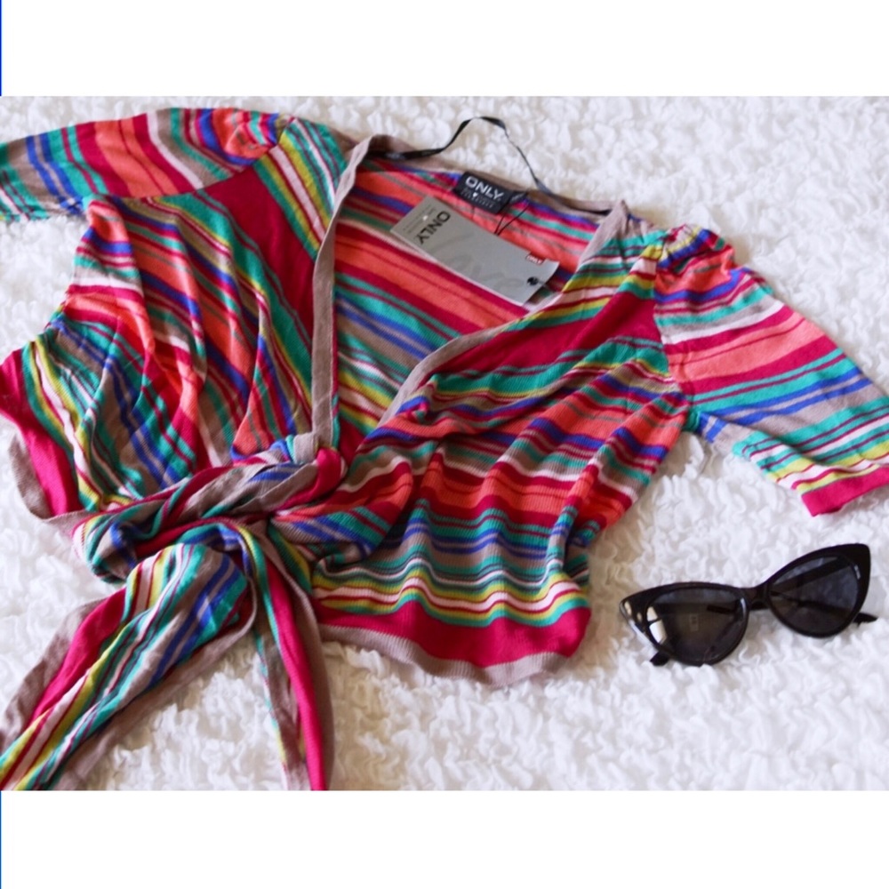 Multicolor Striped Wrap Tie Rainbow Cardigan - Picture 5 of 12